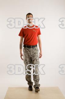 Walking reference of whole body red shirt army jeans brown…